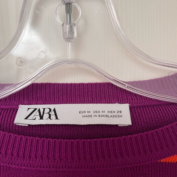Zara Striped Cropped Knit Sweater M Purple & Orange - Picture 4 of 10